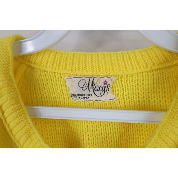 Vintage 60s Macys Womens Small Diamond Ribbed Knit Open Front Cardigan Sweater - Picture 5 of 10